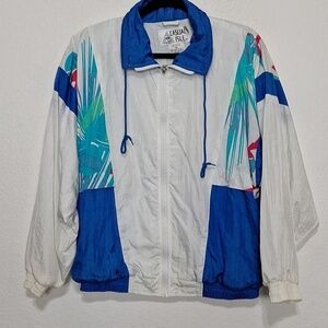Vintage Casual Isle White Blue Gorpcore Windbreaker Track Suit Jacket Size SP